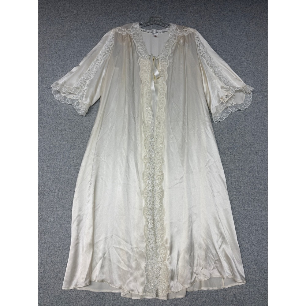 Neiman Marcus Silk Nightgown Robe Set Large Ivory Lace Trim Made in Italy NWT